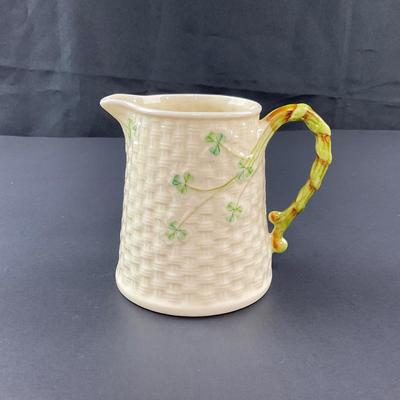-154- BELLEEK | Shamrock Basketweave Creamer/Pitcher | 6th Mark