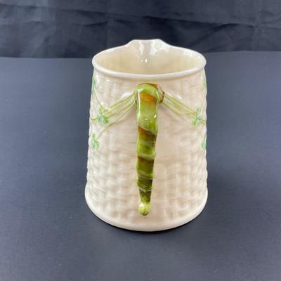 -154- BELLEEK | Shamrock Basketweave Creamer/Pitcher | 6th Mark