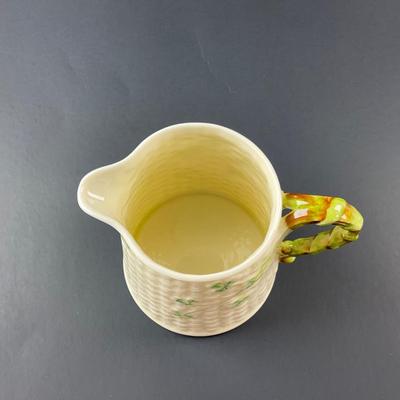 -154- BELLEEK | Shamrock Basketweave Creamer/Pitcher | 6th Mark