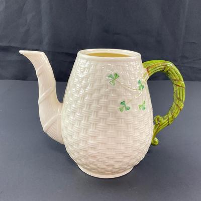 -155- BELLEEK | Shamrock Basketweave Coffee/Teapot | 6th Mark