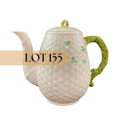 -155- BELLEEK | Shamrock Basketweave Coffee/Teapot | 6th Mark