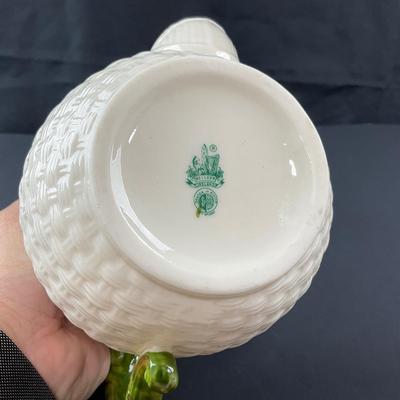 -155- BELLEEK | Shamrock Basketweave Coffee/Teapot | 6th Mark