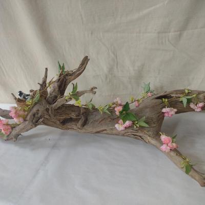 Nesting Birds on Driftwood with Faux Flower Home Decor