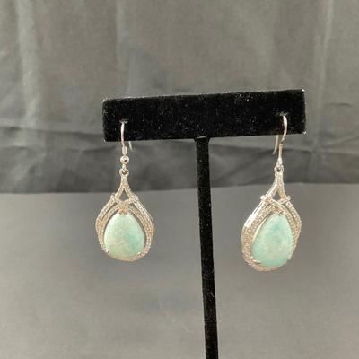 -156- FINE JEWELRY | Sterling Silver & Amazonite Stone Pendant & Earrings | Marked