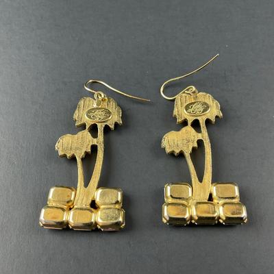 -157- KIRKS FOLLY | Rhinestone Palm Tree Earrings | Marked