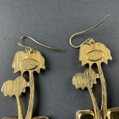 -157- KIRKS FOLLY | Rhinestone Palm Tree Earrings | Marked