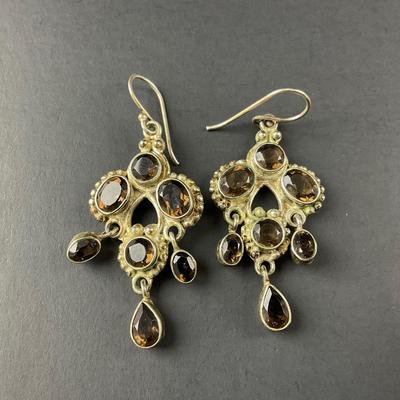 -158- EARRINGS | Sterling & Smokey Quartz Stone Drop Earrings