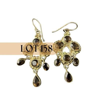 -158- EARRINGS | Sterling & Smokey Quartz Stone Drop Earrings