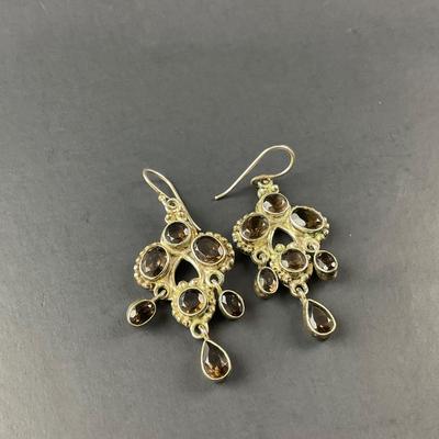 -158- EARRINGS | Sterling & Smokey Quartz Stone Drop Earrings