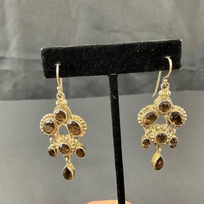 -158- EARRINGS | Sterling & Smokey Quartz Stone Drop Earrings