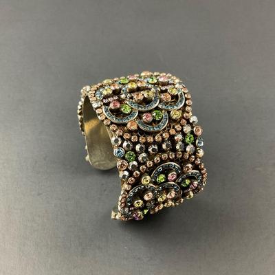 -164- SORRELLI | Multicolored Rhinestone Wide Cuff Bracelet | Marked