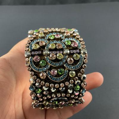 -164- SORRELLI | Multicolored Rhinestone Wide Cuff Bracelet | Marked