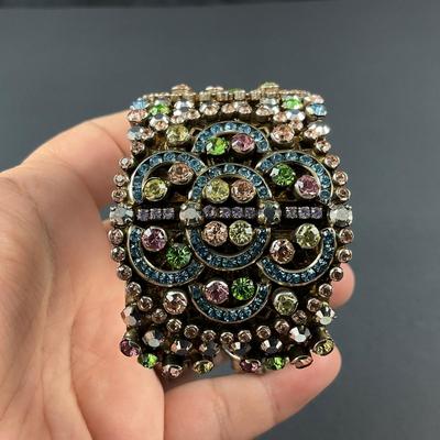 -164- SORRELLI | Multicolored Rhinestone Wide Cuff Bracelet | Marked