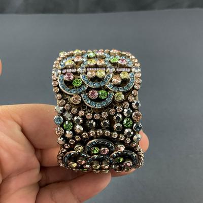 -164- SORRELLI | Multicolored Rhinestone Wide Cuff Bracelet | Marked