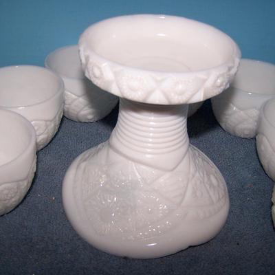 LOT 55 FAB MID CENTURY MCKEE MILK GLASS PUNCH SET