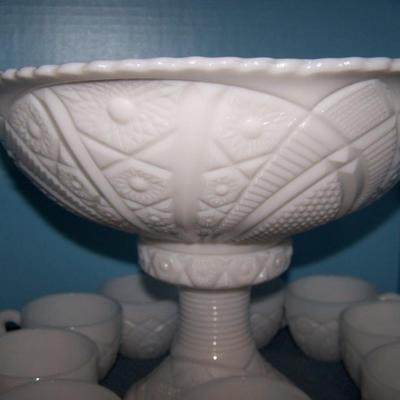 LOT 55 FAB MID CENTURY MCKEE MILK GLASS PUNCH SET