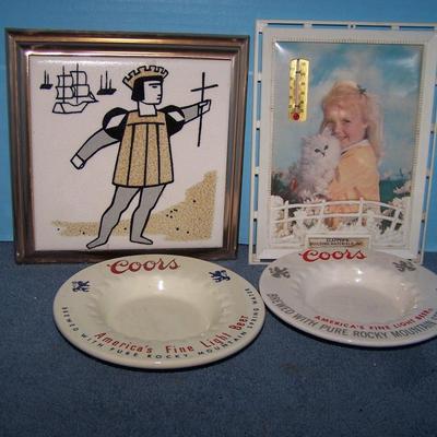 LOT 56 VINTAGE ADVERTISING--LANE/COORS--THERMOMETER/PICTURE