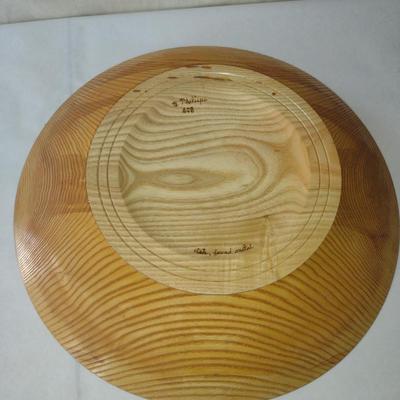 Large, Turned Wooden Footed Bowl by Bobby Phillips- Ash with Found Metal Band at Base (#65)