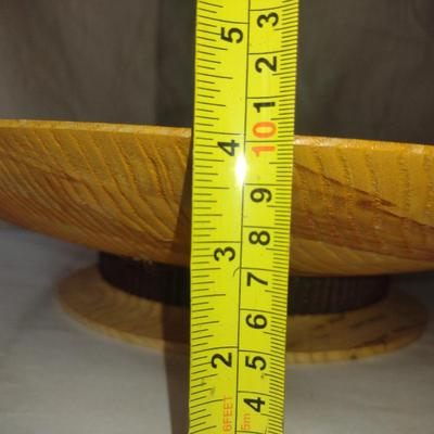 Large, Turned Wooden Footed Bowl by Bobby Phillips- Ash with Found Metal Band at Base (#65)