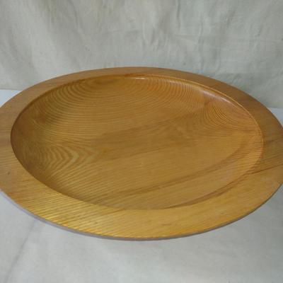 Large, Turned Wooden Footed Bowl by Bobby Phillips- Ash with Found Metal Band at Base (#65)