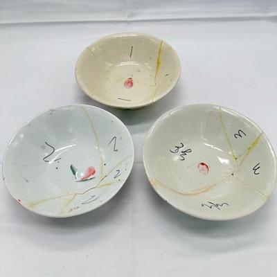 Three Chinese Chicken Bowls, Repaired-local pickup and shipping available