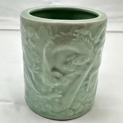 Chinese Vintage Green Celadon Dragon Brush Pot-local pickup and shipping available