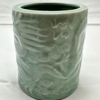 Chinese Vintage Green Celadon Dragon Brush Pot-local pickup and shipping available