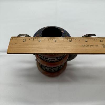 CHINESE TIBETAN SILVER CARVED JADE ENAMEL TEA POT