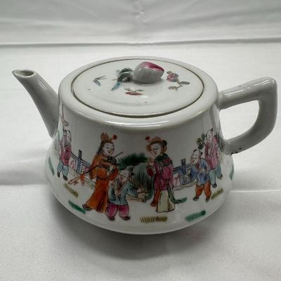 Chinese Vintage Porcelain Famille Verte Figure Teapot-local pickup and shipping available