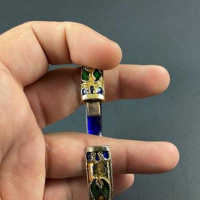 -178- CLOISONNÉ | Blue & Gold Floral Motif Hinged Bangle