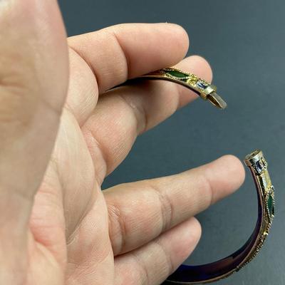 -178- CLOISONNÉ | Blue & Gold Floral Motif Hinged Bangle