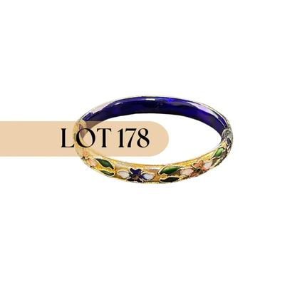 -178- CLOISONNÉ | Blue & Gold Floral Motif Hinged Bangle