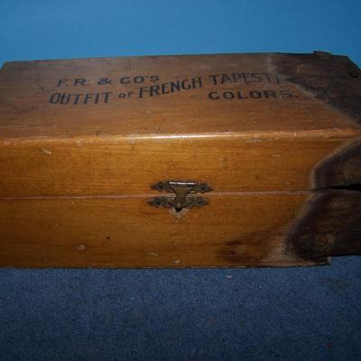 LOT 73 AMAZING VINTAGE FRENCH TAPESTRY COLORS & WOODEN BOX