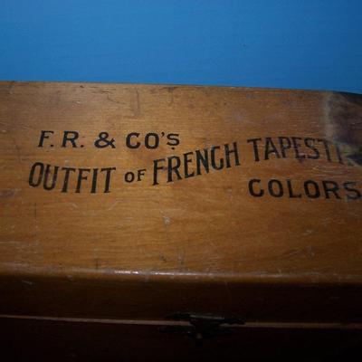 LOT 73 AMAZING VINTAGE FRENCH TAPESTRY COLORS & WOODEN BOX