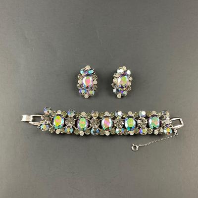 -183- JULIANA D&E | Heliotrope Grey, Lilac, & Rhinestone Earrings & Bracelet