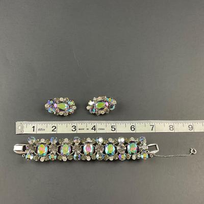 -183- JULIANA D&E | Heliotrope Grey, Lilac, & Rhinestone Earrings & Bracelet