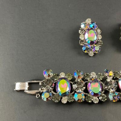 -183- JULIANA D&E | Heliotrope Grey, Lilac, & Rhinestone Earrings & Bracelet