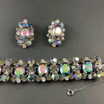 -183- JULIANA D&E | Heliotrope Grey, Lilac, & Rhinestone Earrings & Bracelet