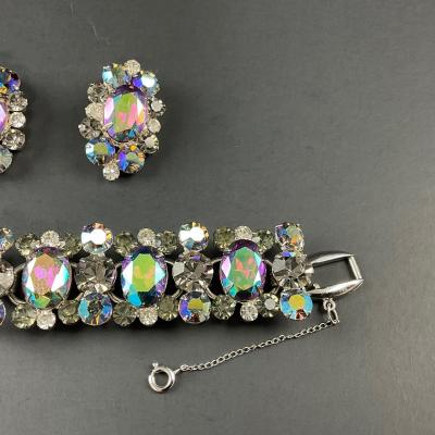 -183- JULIANA D&E | Heliotrope Grey, Lilac, & Rhinestone Earrings & Bracelet