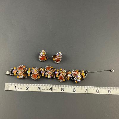 -184- JULIANA | Aurora Borealis Topaz Rhinestone Bracelet & Clip Earrings