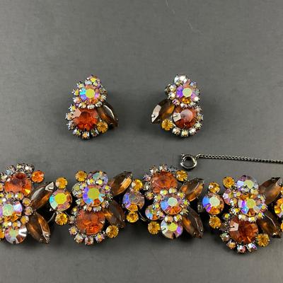 -184- JULIANA | Aurora Borealis Topaz Rhinestone Bracelet & Clip Earrings