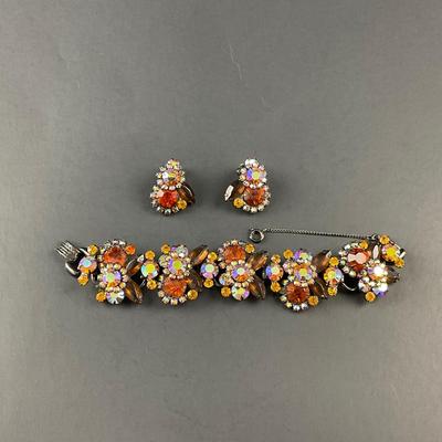 -184- JULIANA | Aurora Borealis Topaz Rhinestone Bracelet & Clip Earrings