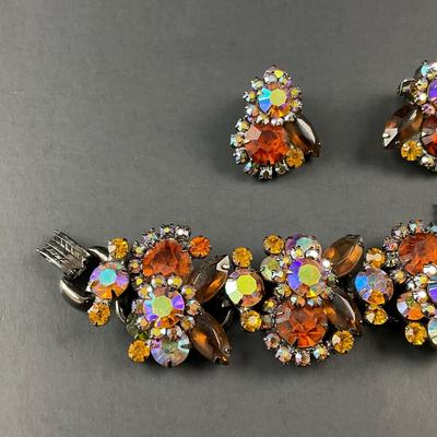 -184- JULIANA | Aurora Borealis Topaz Rhinestone Bracelet & Clip Earrings