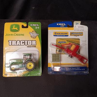 JOHN DEERE TRACTOR AND A SMALL SQUARE BALER