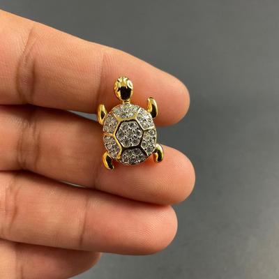 -189- SWAROVSKI | Crystal Turtle Lapel Pin | Marked
