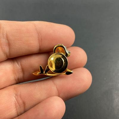 -190- SWAROVSKI | Pave Crystal Gold Tone Baby Seal Lapel Pin | Marked