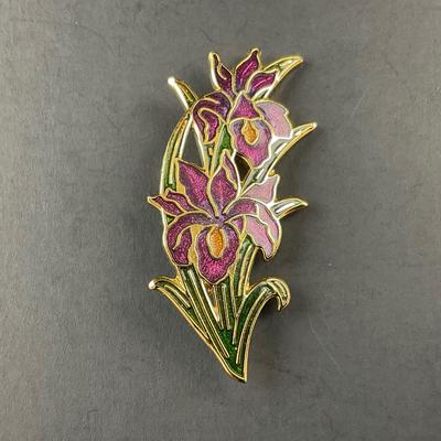 -195- BROOCH | Orchid Gold Tone Cloisonné Enamel Pin
