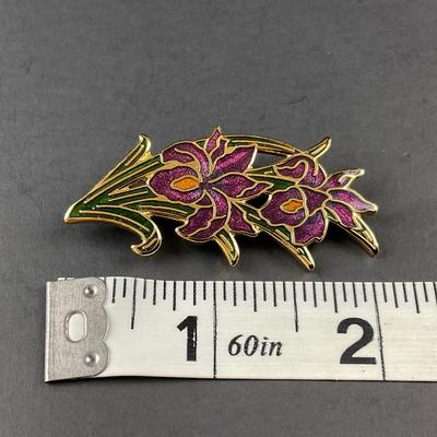 -195- BROOCH | Orchid Gold Tone Cloisonné Enamel Pin