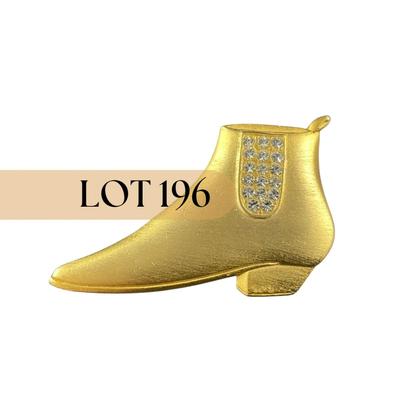-196- JJ | Gold Tone Rhinestone Shoe Brooch | Marked