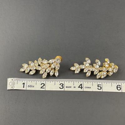 -197- ALICE CAVINESS | Clip Beaded & Rhinestone Earrings | Marked